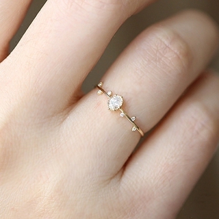 Nhẫn Đeo Ngón Tay Mạ Vàng 14k Đính Đá Hình Oval Hình Chiếc Lá Thời Trang