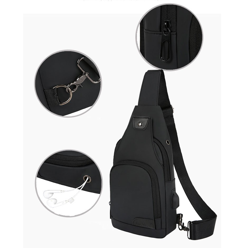 Túi Đeo Chéo Nam Thời Trang Vải Chống Nước JM2001 Cổng Sạc USB Fiiago Shop | BigBuy360 - bigbuy360.vn