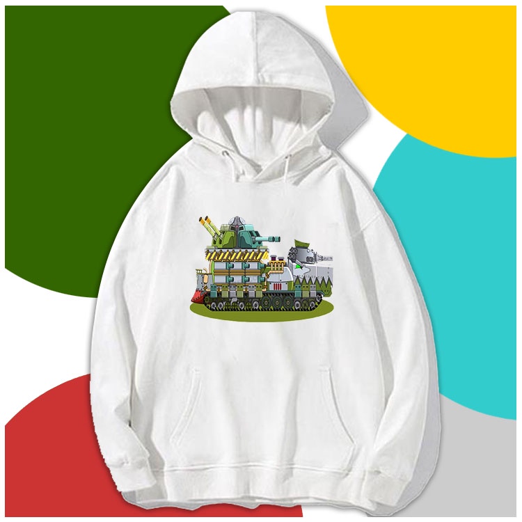 BST Áo hoodie in hình phim hoạt hình xe tăng màu trắng cho bé trai bé gái