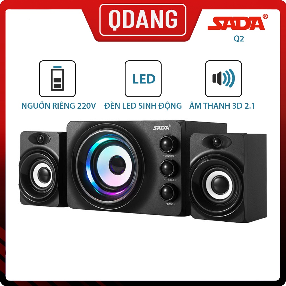 SADA Q2 3D Loa Siêu Trầm Đèn LED Chớp - Loa máy tính để bàn gaming có đèn led, đọc thẻ, USB