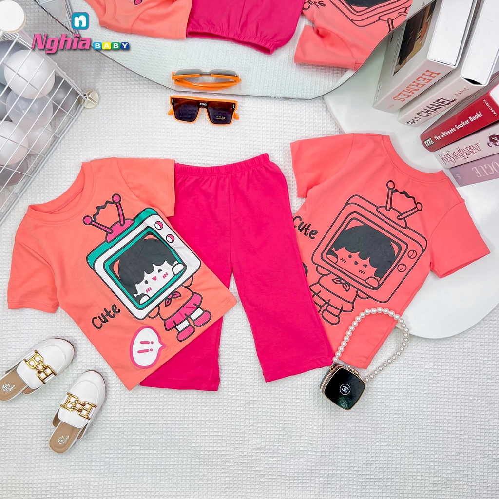 NGHĨA BABY Đồ bộ quần áo thun quần suông cotton dành cho bé gái mặc nhà mùa hè