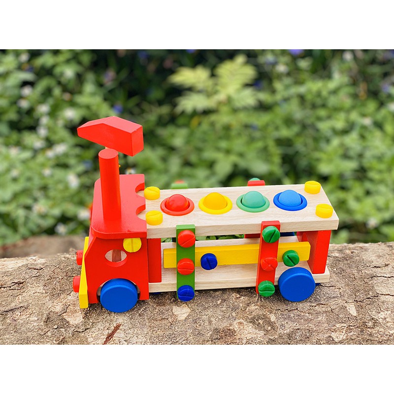 Xe lắp ráp ốc vít kèm đập bóng - Đồ chơi gỗ cho bé