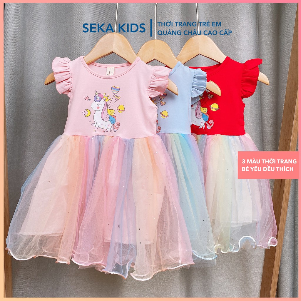 Váy cho bé gái đẹp, đầm em bé công chúa xinh hình Elsa, ngựa Pony cầu vồng cho trẻ em mùa hè SEKA KIDS 2104.03 CS118