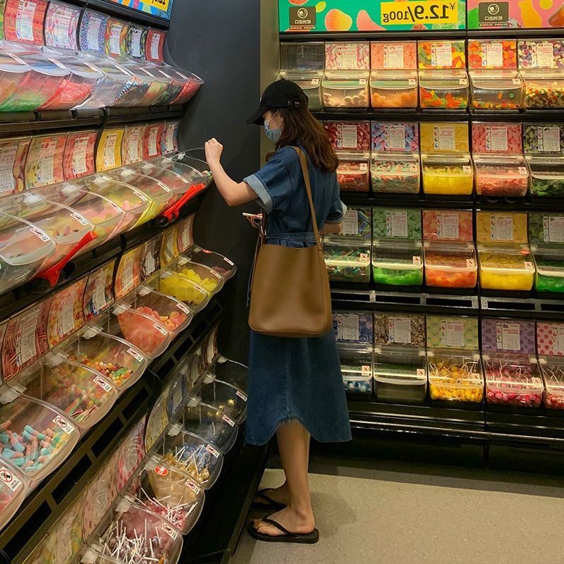 Đầm denim tay ngắn thời trang mùa hè thoải mái dành cho nữ