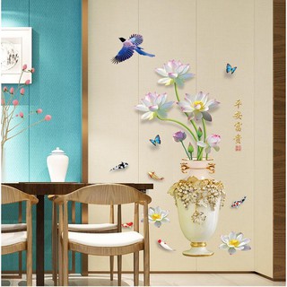 Decal dán tường Bình hoa sen trắng