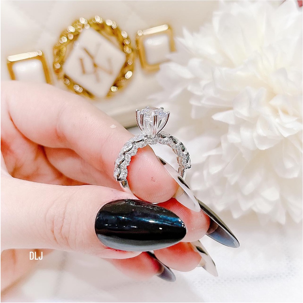 Nhẫn nữ bạc ý sang chảnh đá kim cương nhân tạo lấp lánh cực nổi tay có đủ size,MS0105,phụ kiện trang sức,Vàng bạc an chi