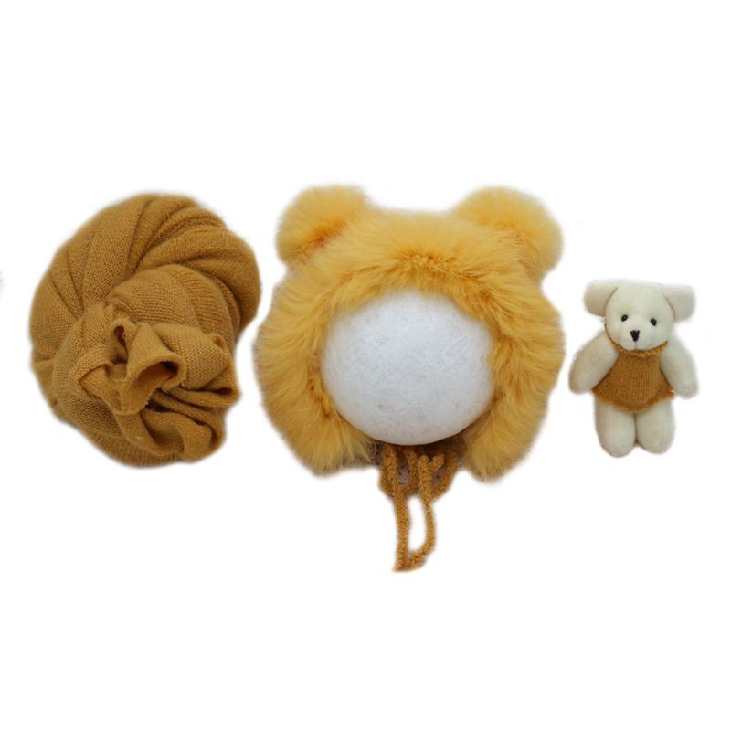 3 Pcs/set Newborn Photography Props Fluffy Stretch Knit Wrap with Cute Rabbit