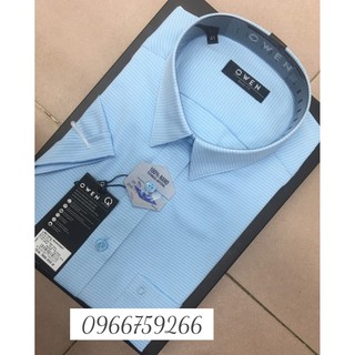 OWEN SALE Áo sơ mi cộc tay owen kẻ xanh sáng ba90599