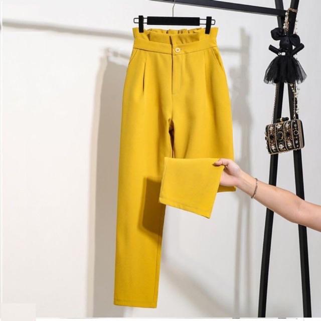 Quần baggy nữ cạp bèo cao 2 tầng xếp ly dáng quần tây đi học lưng cao kiểu quần vải nữ học sinh đi làm công sở cách điệu
