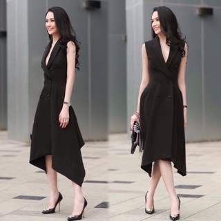 Đầm xoè vạt xéo cách điệu cổ vest M L XL