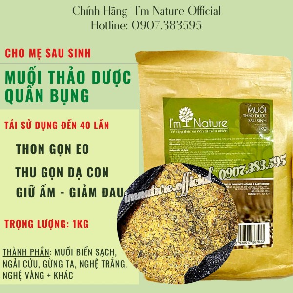 Muối Thảo Dược Giảm Mỡ Bụng Cho Mẹ Sau Sinh I'm Nature 1KG + Tặng Đai Chườm Muối