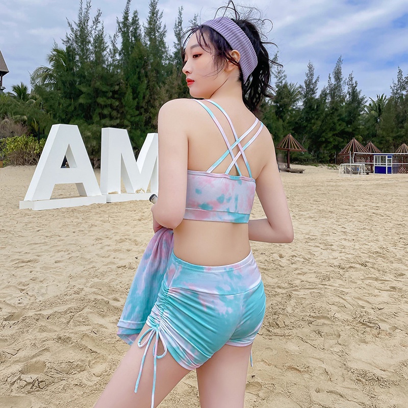 Bộ đồ bơi áo tắm bikini đi biển nữ 3 chi tiết thời trang họa tiết loang hot trend 2022, sét áo tắm loang đi biển mẫu mới
