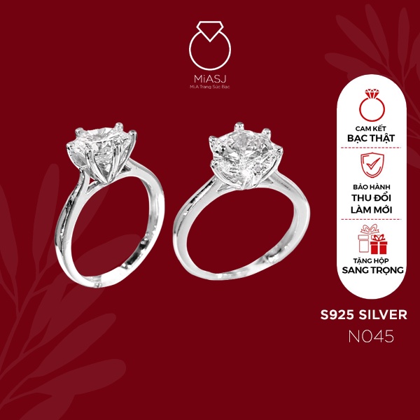 Nhẫn bạc Ý 925 nữ MiASJ N045 6 chấu nạm đá xoàng cao cấp