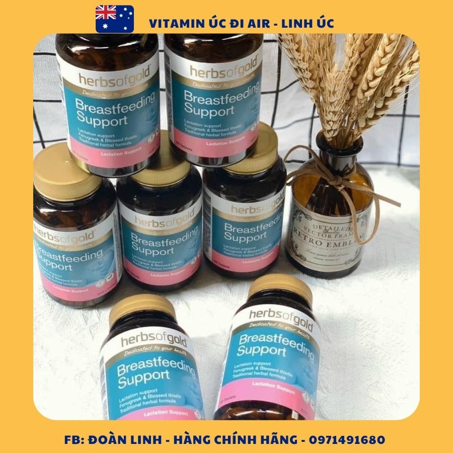 Viên Lợi sữa Úc Herbs Of Gold Breastfeeding Support 60 viên, Hàng Chuẩn Úc Đi Air