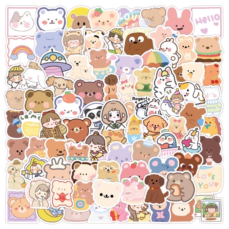 Sticker cute dán laptop, mũ bảo hiểm, điện thoại, vali set 10,20,50 miếng - Tiệm Ốc Sột