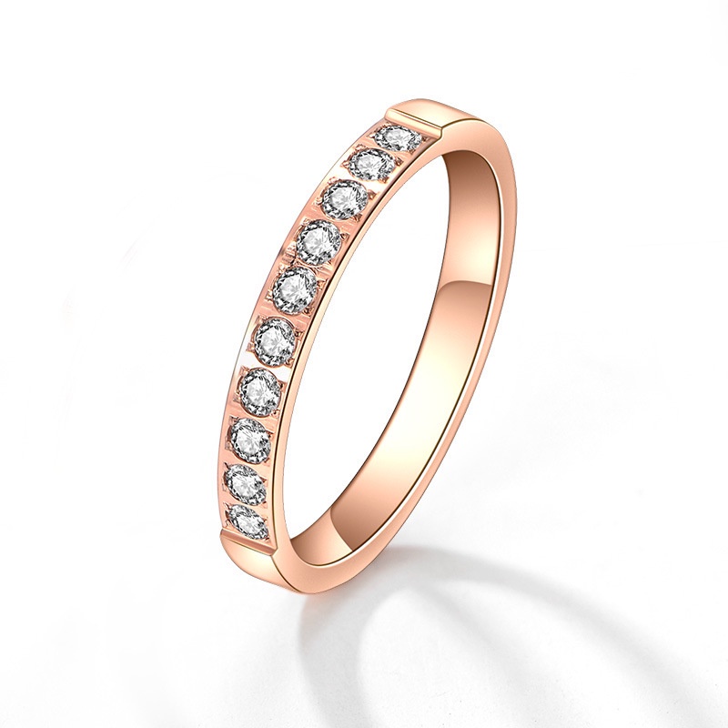 Nhẫn Kim Cương Bằng Thép Không Gỉ Mạ Vàng Hồng 18K Không Phai Màu Phong Cách Nhật Hàn Đơn Giản Dễ Phối Đồ
