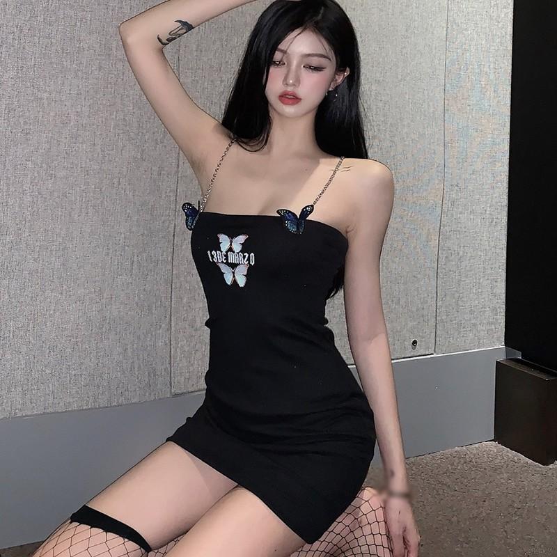 Đầm hai dây dáng ôm in hình bươm bướm phong cách Hàn Quốc gợi cảm cho nữ | BigBuy360 - bigbuy360.vn
