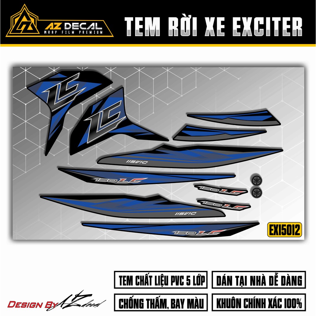 Tem Xe Exciter 150 Mẫu LC | EX15012 | Chất Liệu Decal PVC Cao Cấp, Dán Trang Trí Làm Đẹp Xe