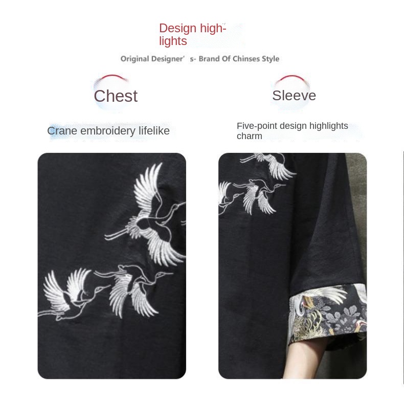 Áo thun tay ngắn chất liệu cotton lanh phong cách Trung Hoa cổ điển thời trang mùa hè dành cho nam