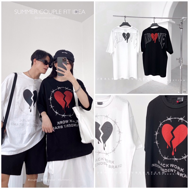 Áo thun unisex, áo phông rộng black work independent brand 5793