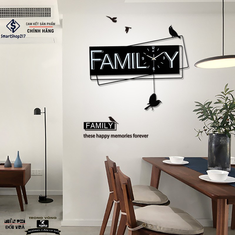 [DH-006] Đồng Hồ Treo Tường Family (Tặng Decal trang trí + Bộ Kim dự phòng + Đinh treo chống hỏng tường)