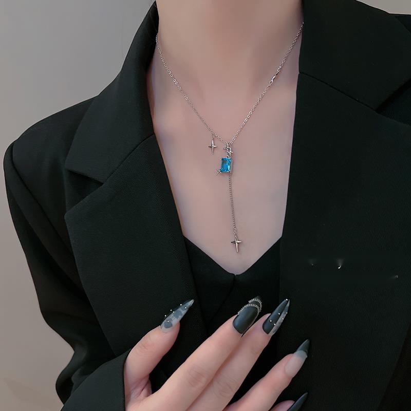 Vòng cổ Đính Đá Zircon Xanh Dương Thiết Kế Đơn Giản Tinh Tế