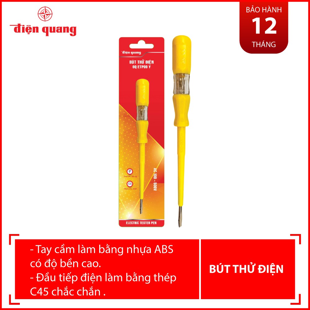 Bút thử điện Điện Quang ĐQ ETP09 Y (Đầu vít dẹp, 185 mm, màu vàng)