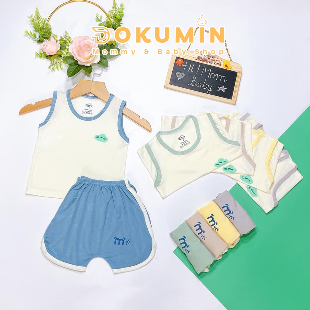 Bộ quần áo trẻ em vải petit Hi Mom bộ ba lỗ phối trơn xuân hè cho bé trai bé gái nam nữ BBL035