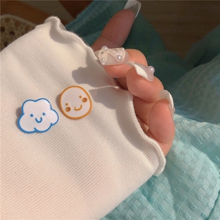Bông Tai Bất Đối Xứng Hình Đám Mây Và Mặt Cười Dễ Thương