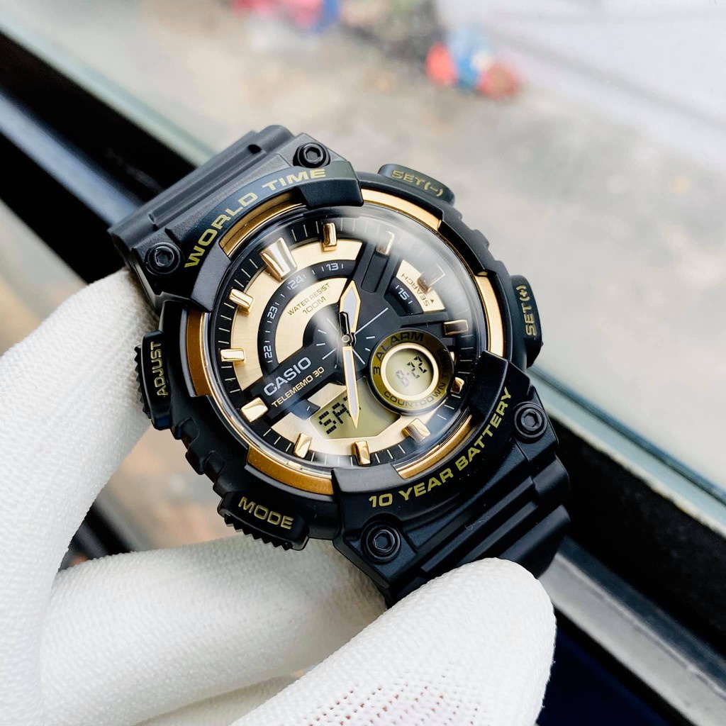Đồng Hồ Nam Dây Nhựa Casio Worldtime AEQ-110BW-9A Chính Hãng - Pin 10 Năm - Chống nước 10m bơi lội