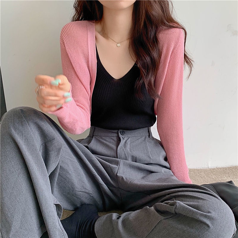 Jiashucheng Áo Khoác Cardigan Dệt Kim Mỏng Nhẹ Tay Dài Chống Nắng Trong Suốt Thời Trang Mùa Hè Cho Nữ