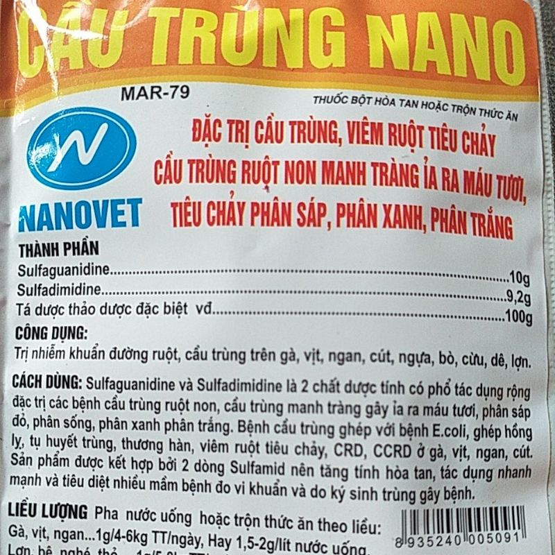 Cầu trùng nano cho gia cầm gia súc gà đá vịt ngan bị máu tươi phân sáp xanh trắng