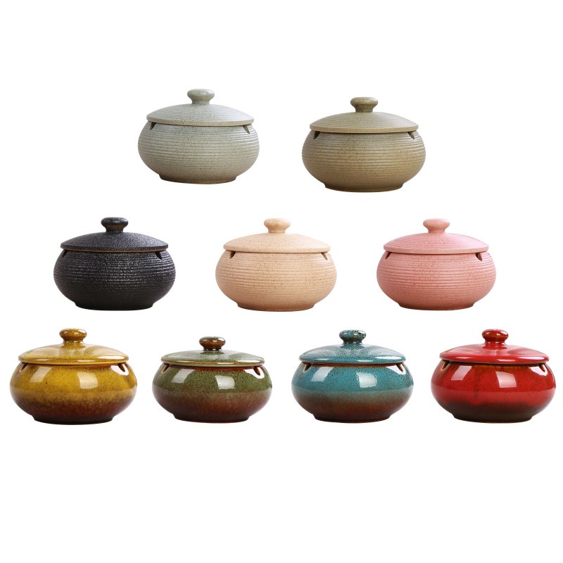 Gạt Tàn Thuốc Bằng Gốm Có Nắp Đậy Phong Cách Retro Trang Trí Phòng Khách / Xe Hơi
