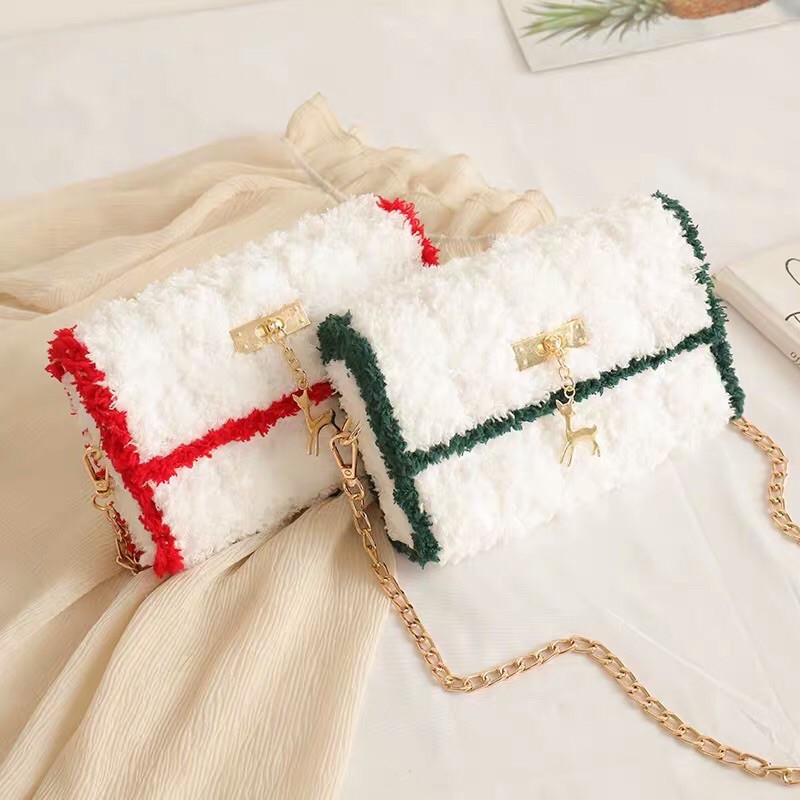 (CÓ VIDEO HƯỚNG DẪN) Túi xách handmade tự đan, túi xách đeo chéo len xù quai da mác hươu (nhắn tin phối màu khách muốn)