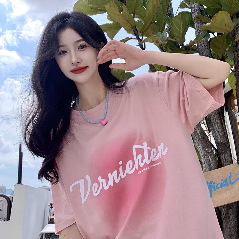 Áo phông nam nữ form rộng 2N Unisex thun cotton in Hồng pastel