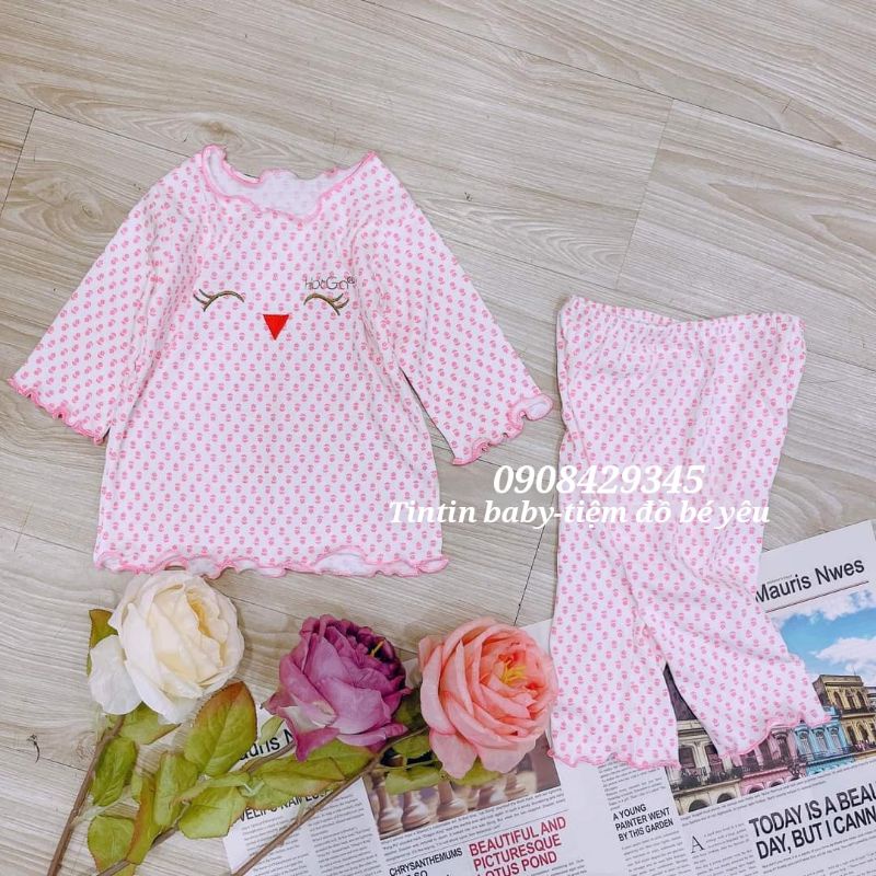 Bộ Thun Mát HOTGA (HỘT GÀ) dài tay Bé Gái - Đồ Bộ Sơ Sinh Cho Bé Gái (3 - 11kg)