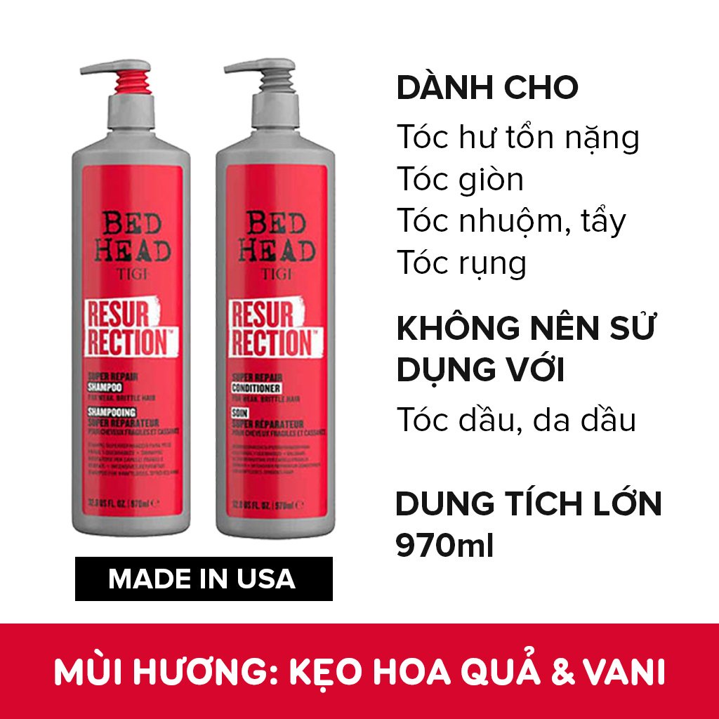 Dầu Gội Tigi Đỏ 970ml mẫu mới hàng chính hãng phục hồi tóc hư tổn, dầu gội tigi bed head, tigi xanh