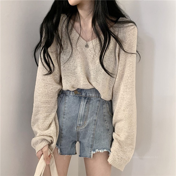 Áo len dài tay cổ chữ V màu trơn thời trang dành cho nữ | BigBuy360 - bigbuy360.vn