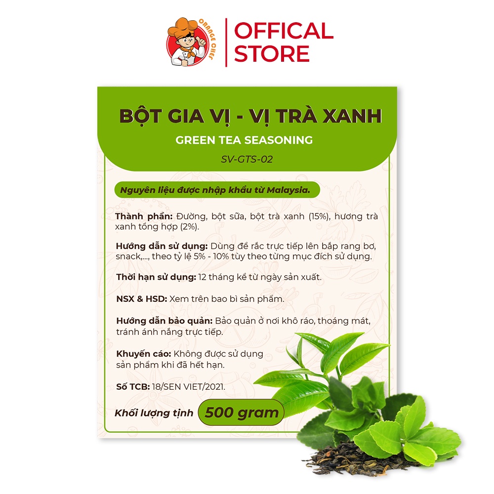 Bột Gia Vị Trà Xanh Green Tea Seasoning - Orange Chef 500g Túi
