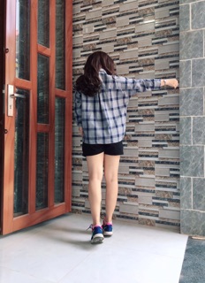 Áo sơ mi oversize caro xanh