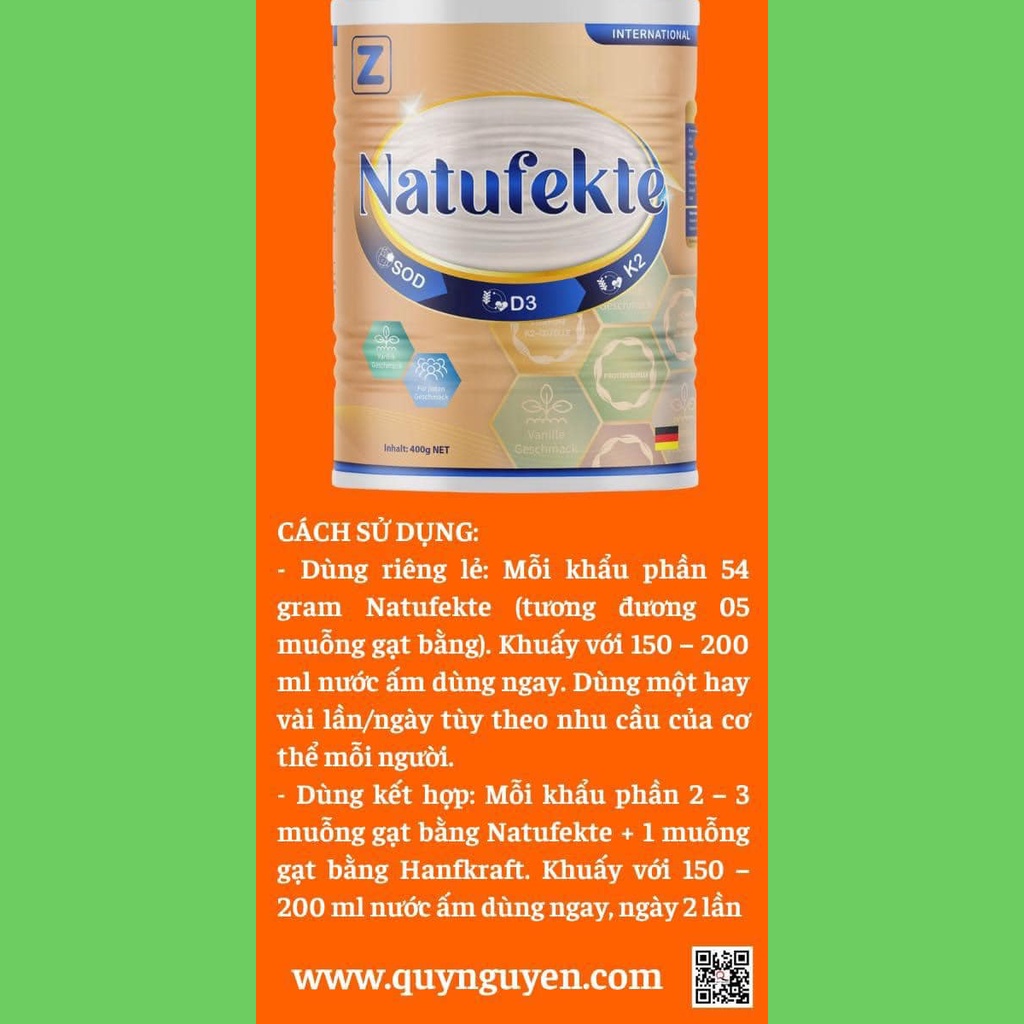 Sữa bột dinh dưỡng NATUFEKTE 400g thuần chay