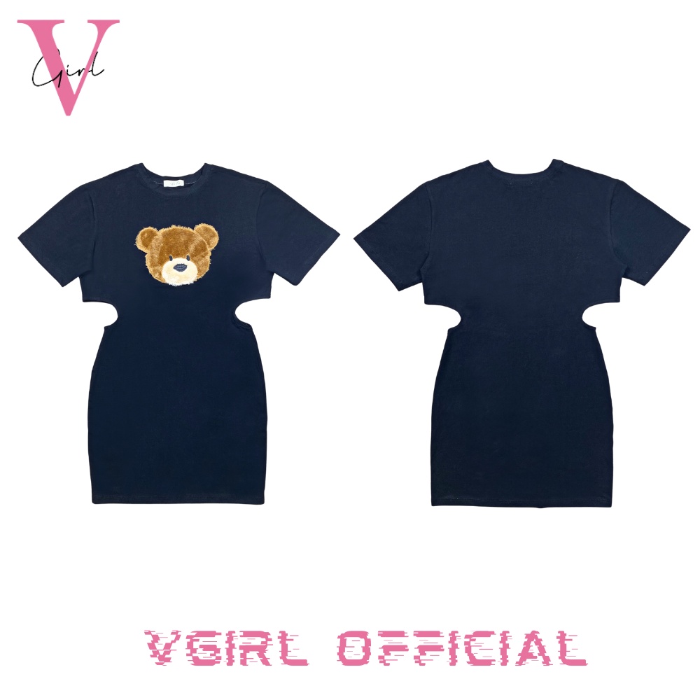 Đầm body khoét eo VGIRL phối tay áo thun kiểu dáng ôm hình thêu gấu Teddy dệt lông [ẢNH ĐỘC QUYỀN] | BigBuy360 - bigbuy360.vn