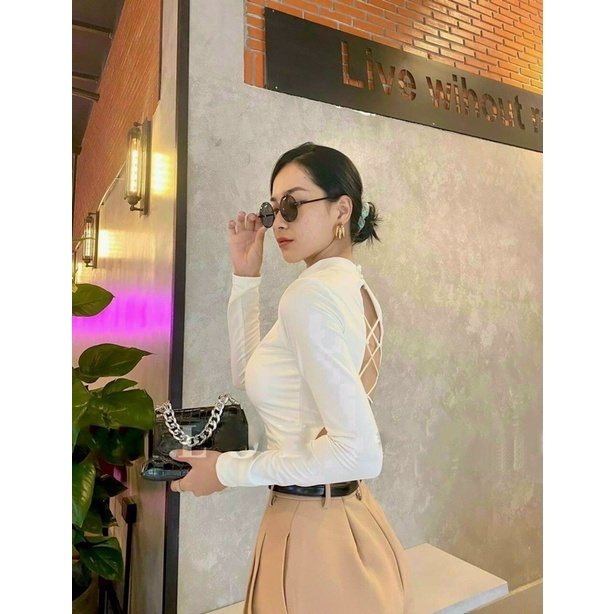 💥Áo croptop trễ vai đan dây lưng, Áo thun cổ vuông tay dài,vải thun gân mịn đẹp 💥💥 | BigBuy360 - bigbuy360.vn