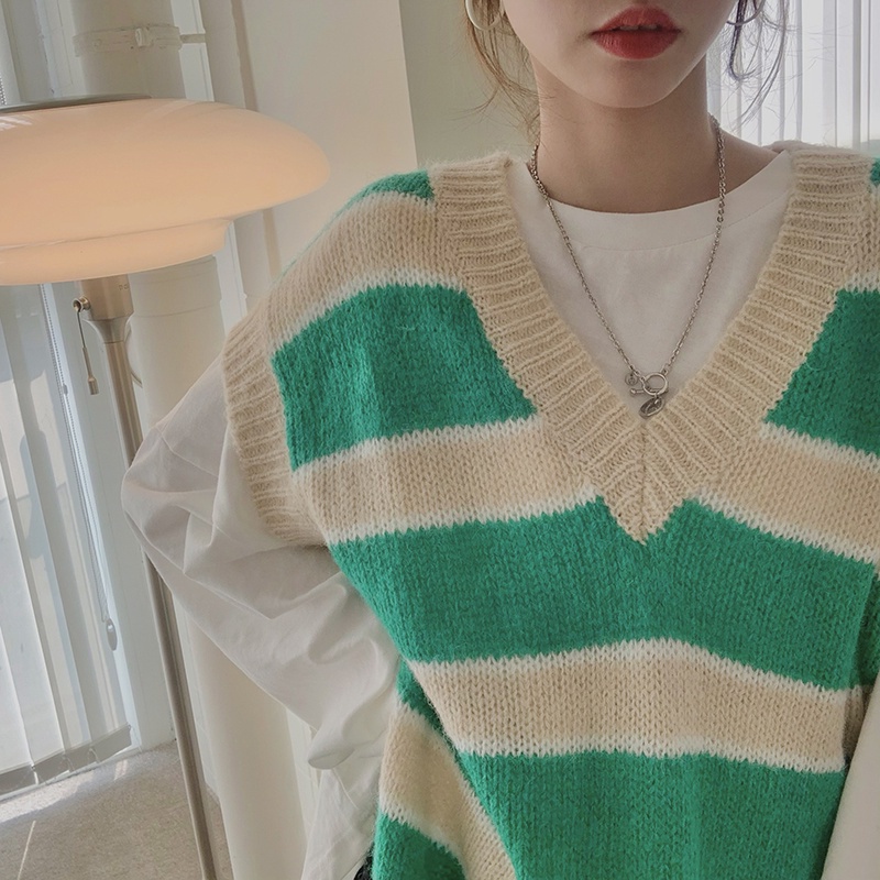 Áo dệt kim sát nách kẻ sọc màu sắc thời trang cho nữ 46308 | BigBuy360 - bigbuy360.vn