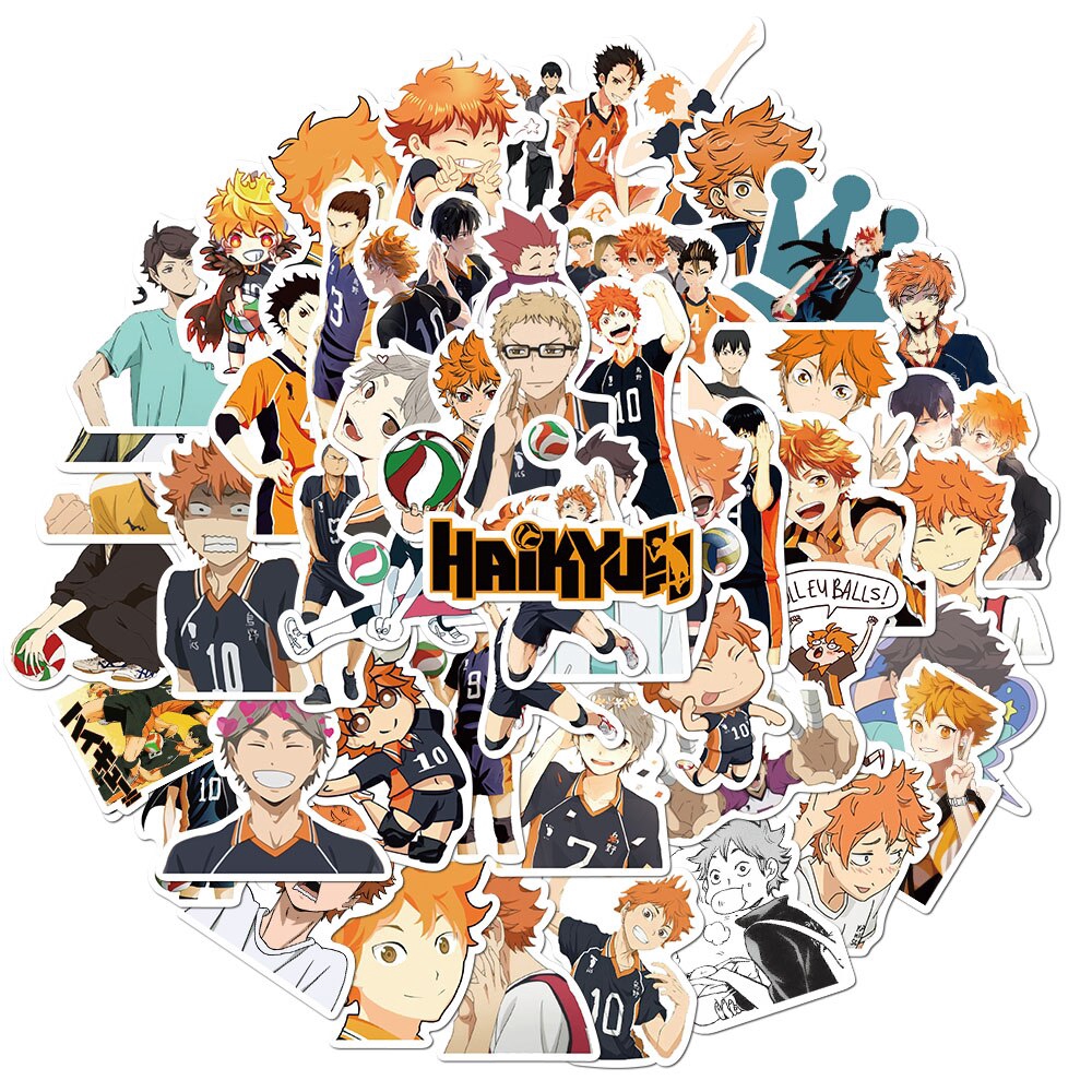 Set 52 sticker dán trang trí ván trượt/đàn ghi ta/mô tô/laptop họa tiết anime nhật bản Haikyuu!! chống thấm nước