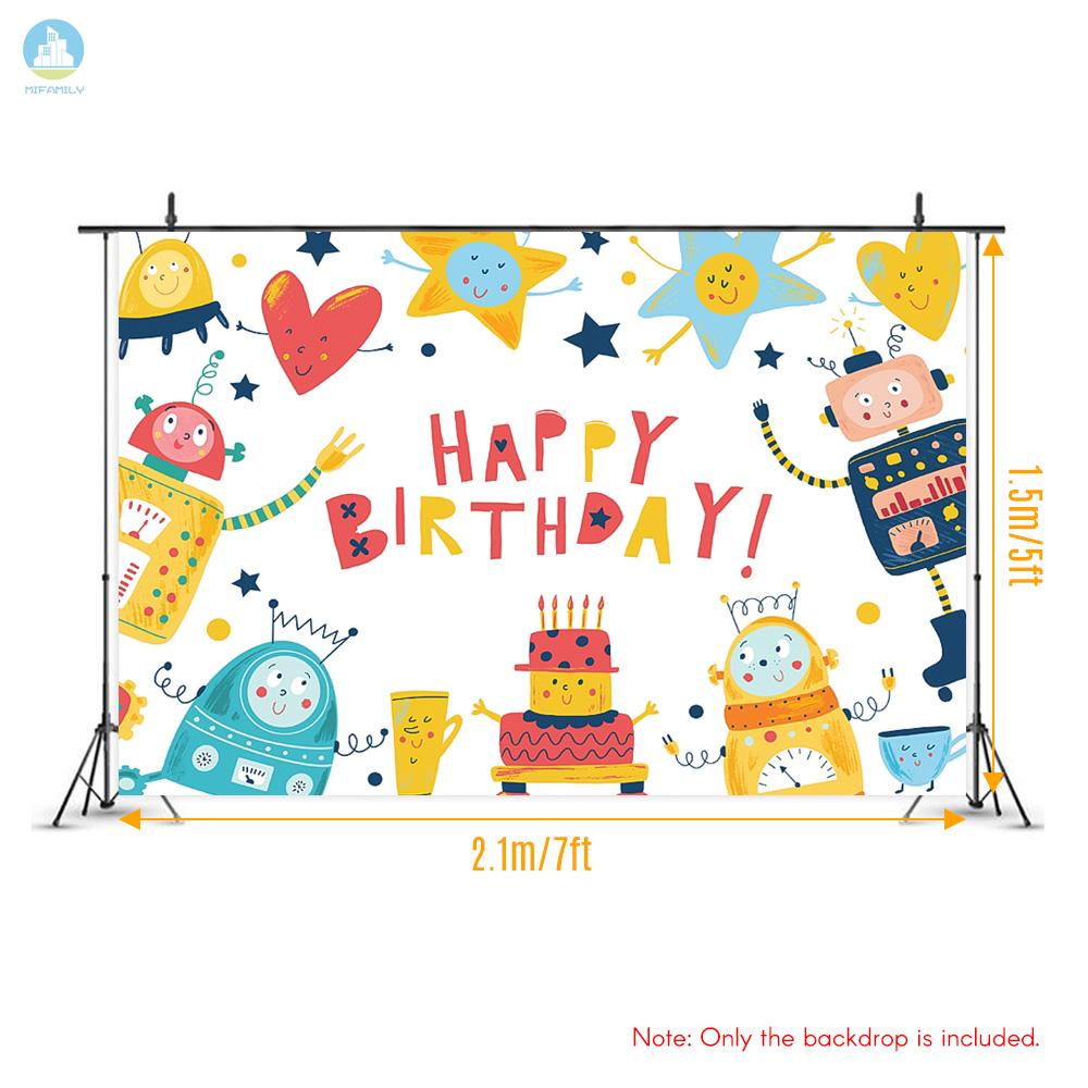 MI   7*5ft Happy Birthday Cartoon Backdrop Baby Shower Kid Birthday Photography Background Cloth Children Carnival Party Decorations Photo Studio Accessories #3269