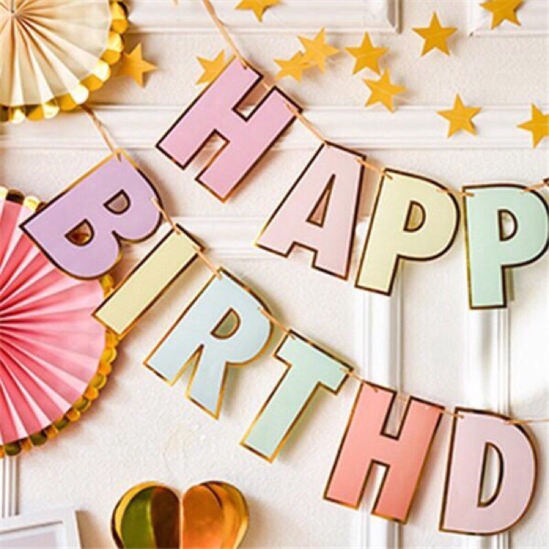 Banner chữ Happy Birthday ngũ sắc pastel trang trí tiệc sinh nhật