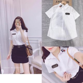Sơ mi cộc tay thêu cổ