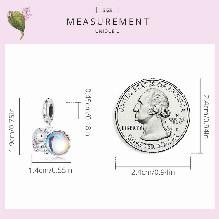 Hạt charm BAMOER BSC581 bằng bạc 925 hình phi hành gia làm trang sức thủ công