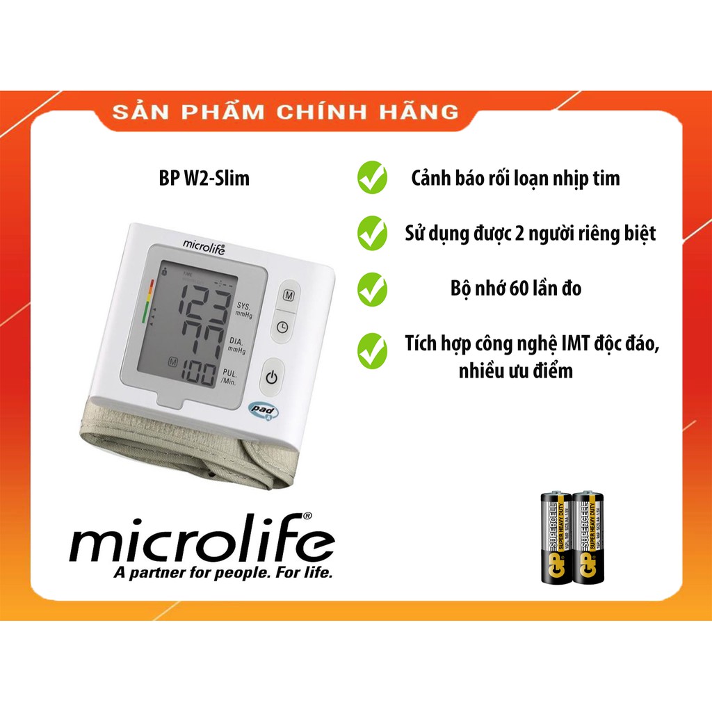 [CHÍNH HÃNG]Máy đo huyết áp cổ tay Microlife BP W2-Slim(Tặng kèm áo mưa)